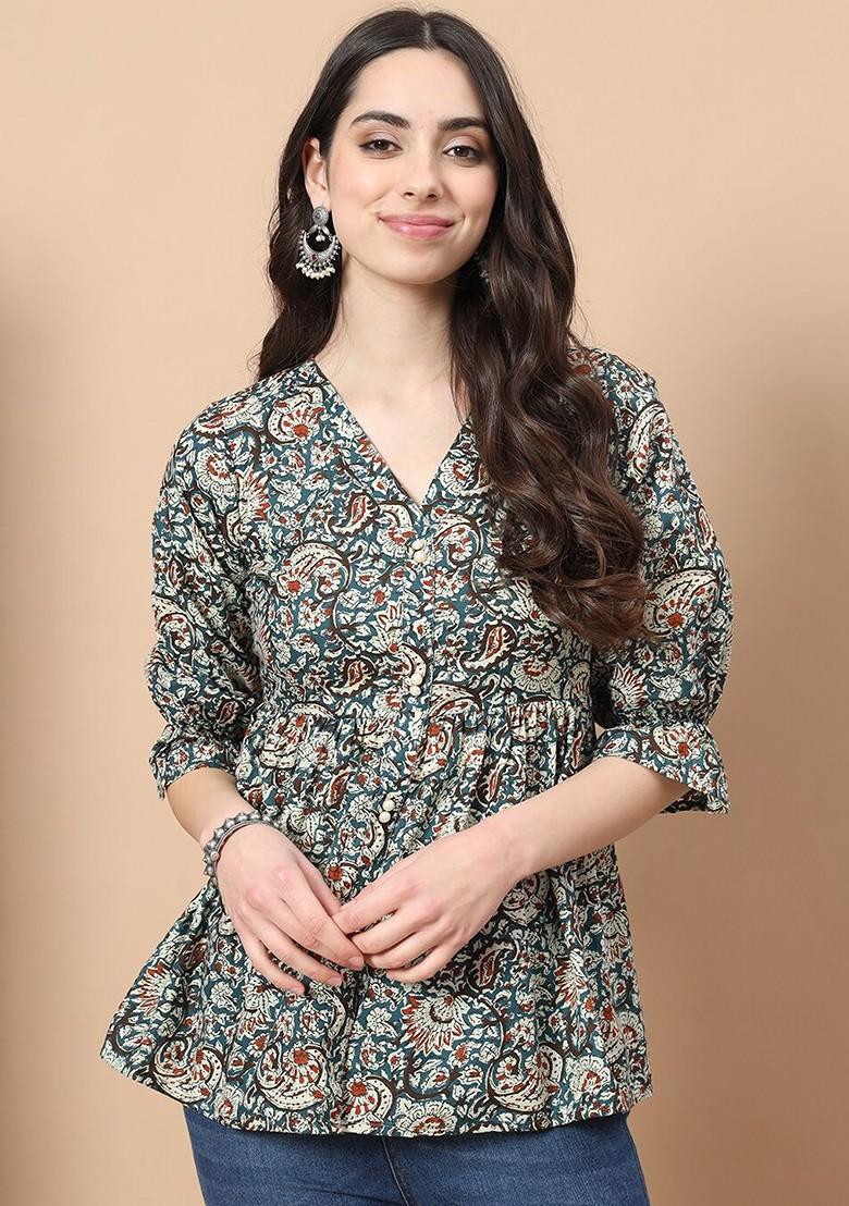 Blue Printed Cotton Top