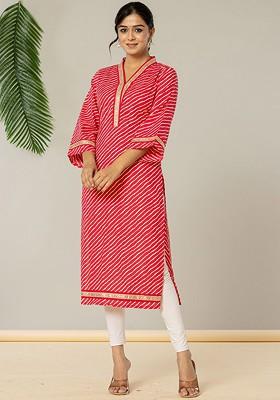 Pink Printed Cotton Kurta