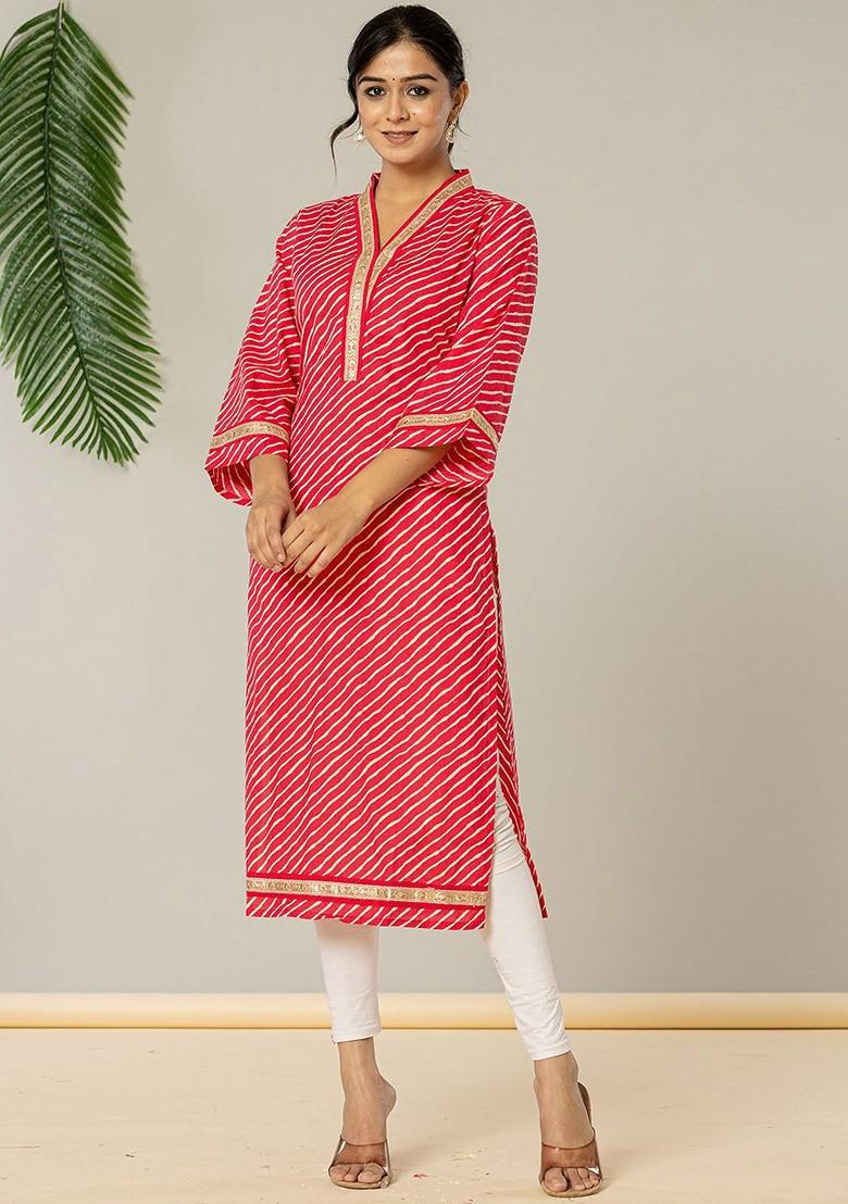 Pink Printed Cotton Kurta