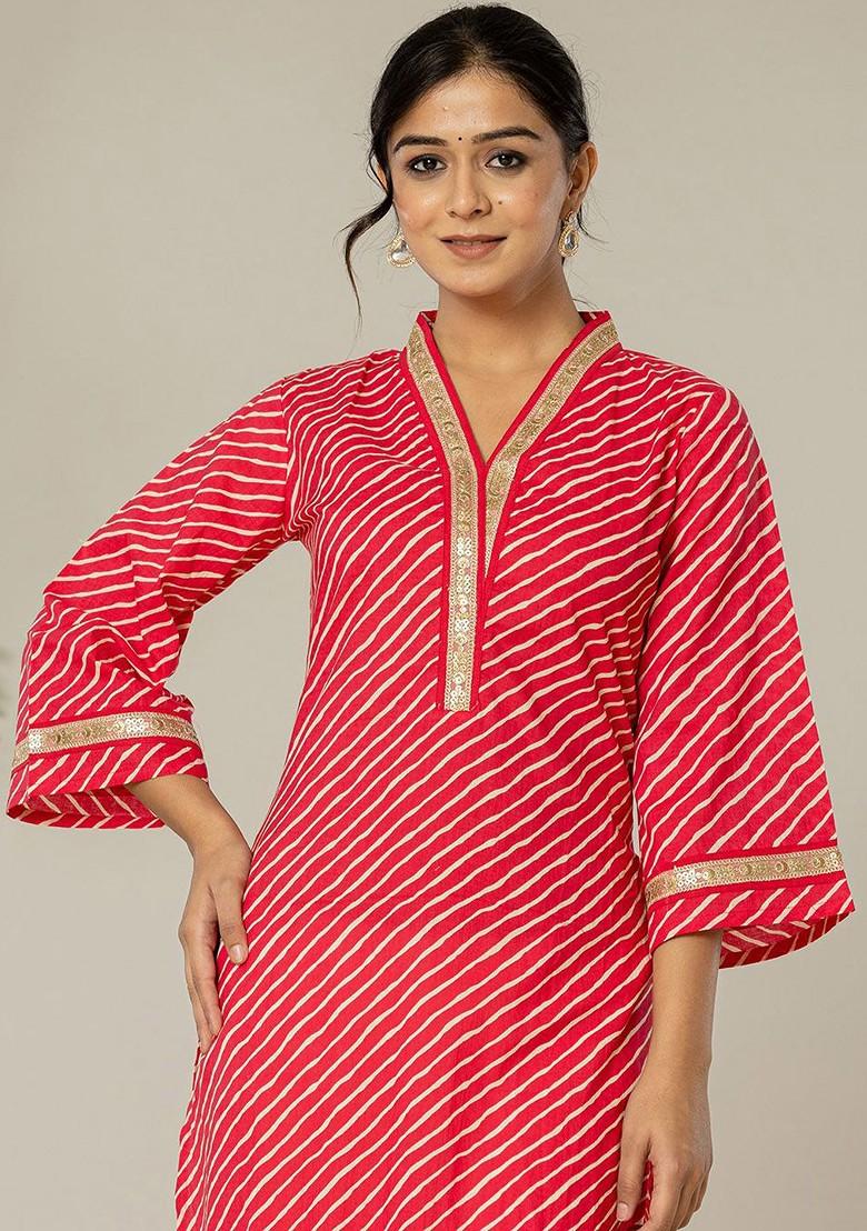 Pink Printed Cotton Kurta