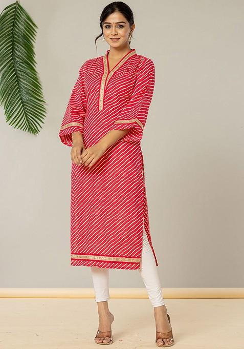 Pink Printed Cotton Kurta