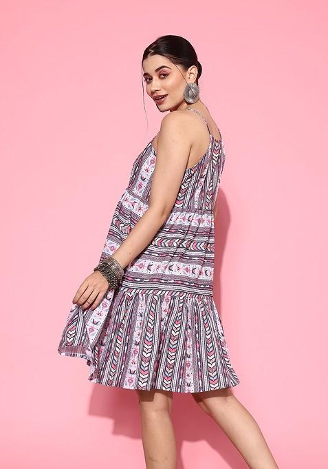 Blue Printed Cotton Anarkali Kurta