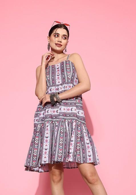 Blue Printed Cotton Anarkali Kurta