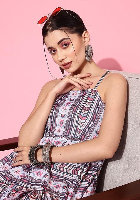 Blue Printed Cotton Anarkali Kurta