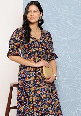 Blue Printed Cotton Kurta