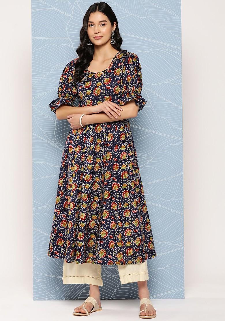 Blue Printed Cotton Kurta