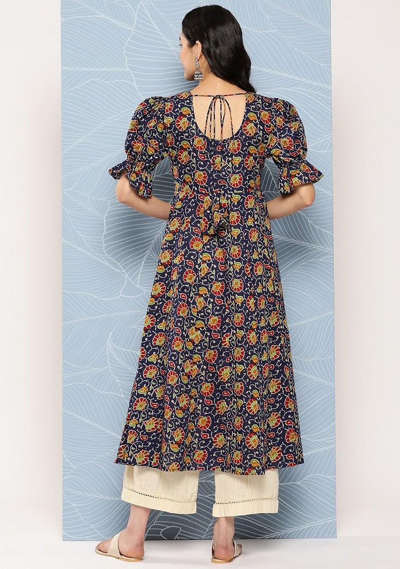 Blue Printed Cotton Kurta