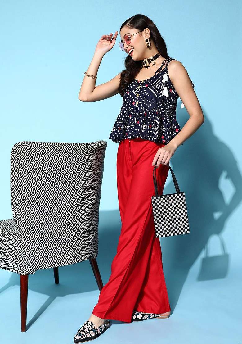 Blue Floral Print Cotton Sharara Set - Indya