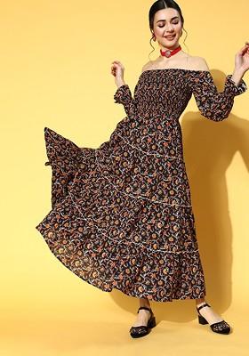 Black Poly Blend Anarkali Kurta