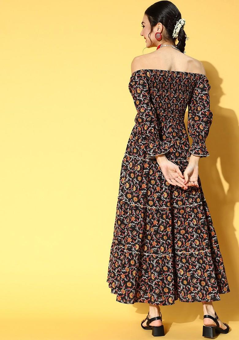 Black Poly Blend Anarkali Kurta