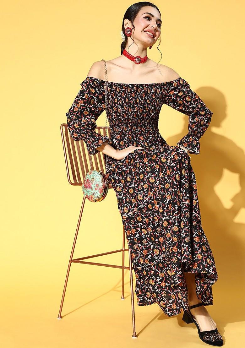 Black Poly Blend Anarkali Kurta