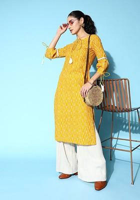 Yellow Printed Cotton Kurta