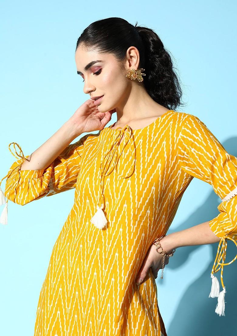 Yellow Printed Cotton Kurta