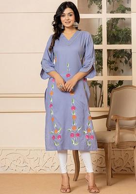 Purple Printed Poly Blend Kurta