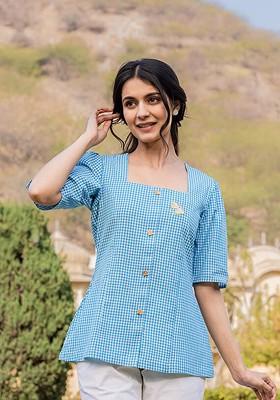 Blue Printed Cotton Top