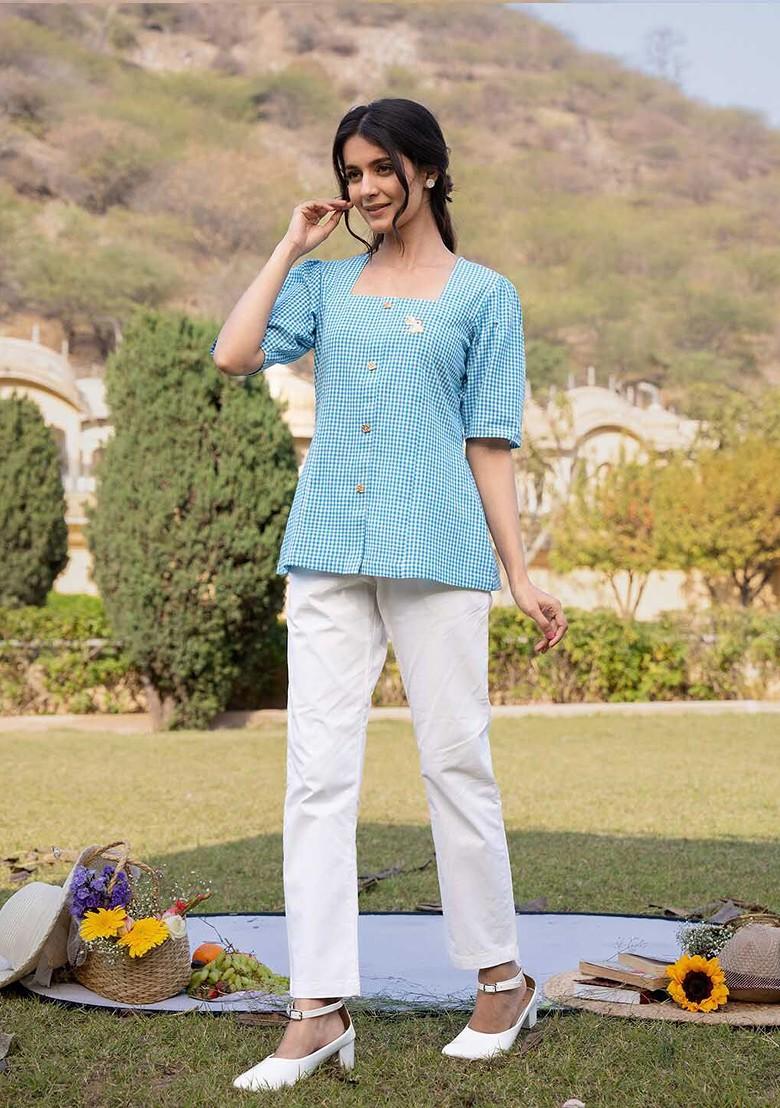 Blue Printed Cotton Top