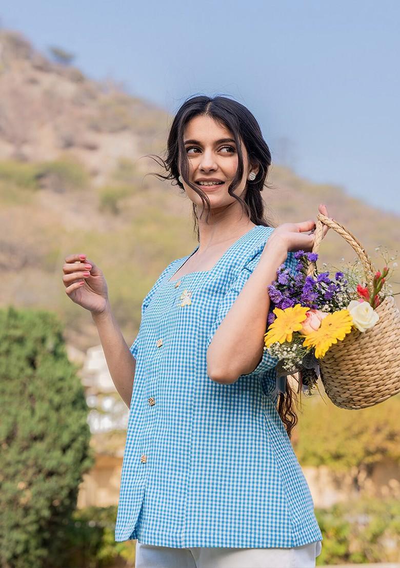 Blue Printed Cotton Top