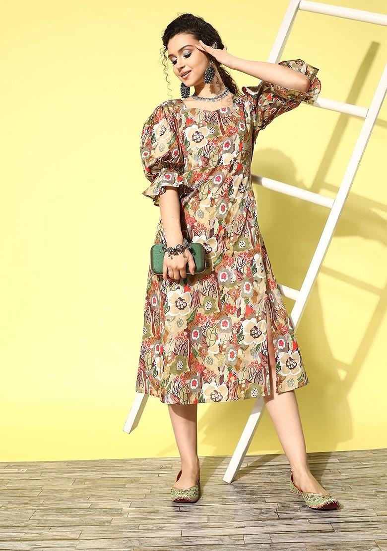 Olive Green Poly Blend Kurta