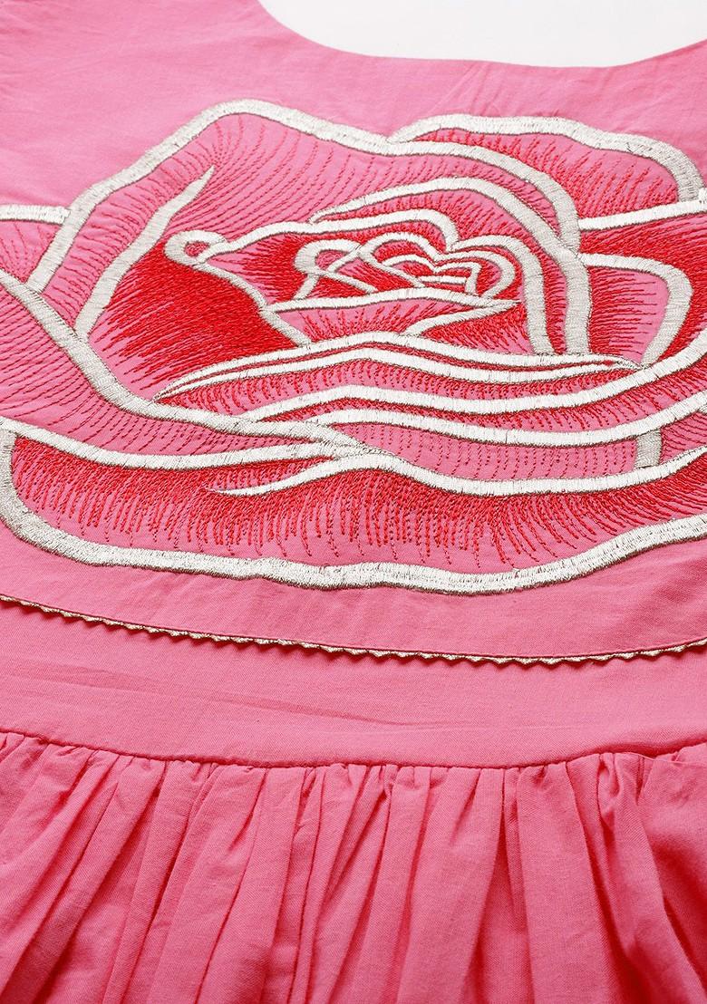 Pink Embroidered Poly Blend Anarkali Kurta