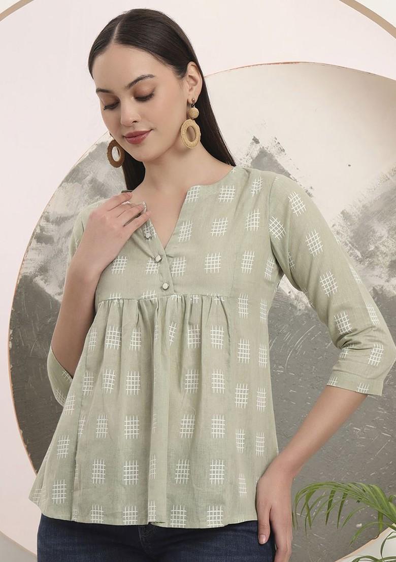 Green Printed Cotton Top