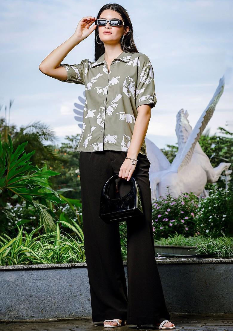 Green Printed Poly Blend Top