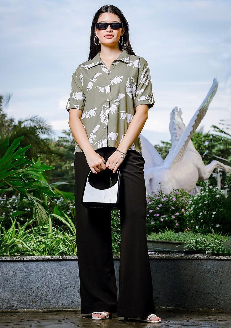 Green Printed Poly Blend Top