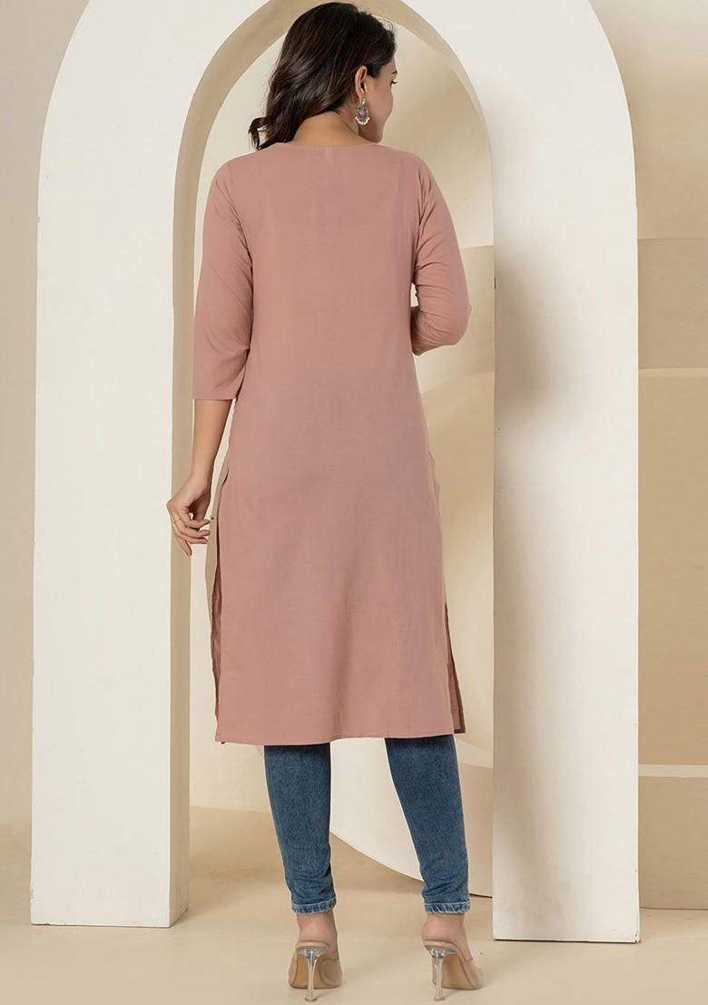 Purple Embroidered Cotton Kurta