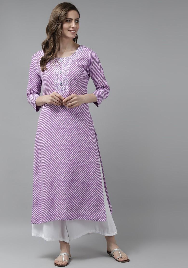Purple Embroidered Poly Blend Kurta