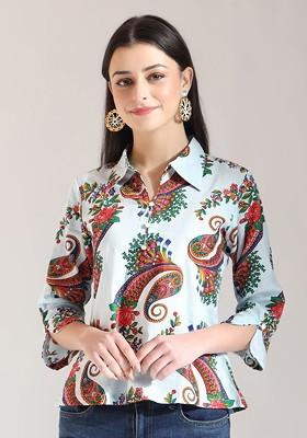 Blue Printed Cotton Top