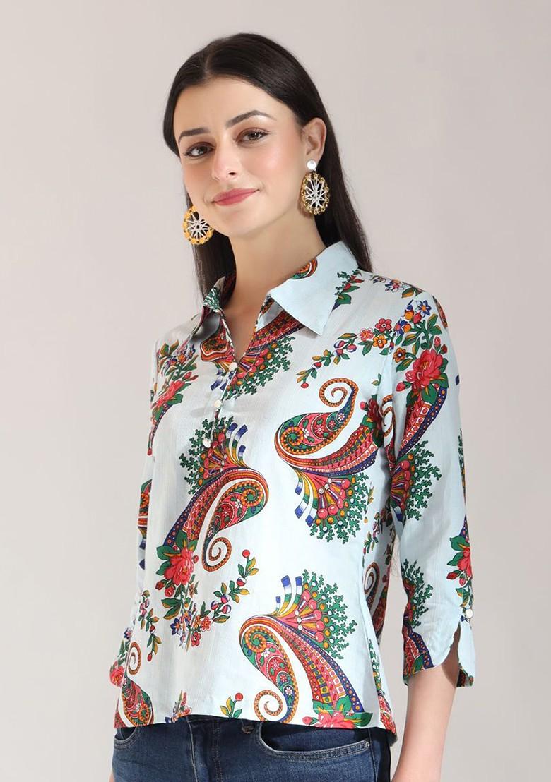 Blue Printed Cotton Top