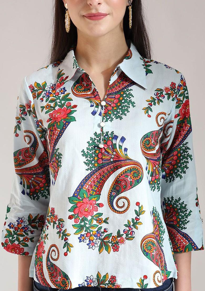 Blue Printed Cotton Top