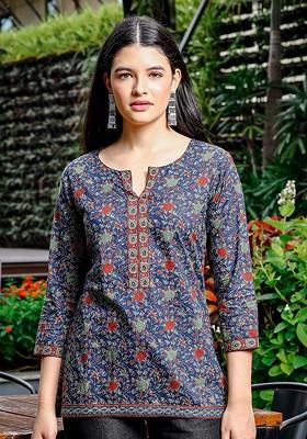 Blue Printed Cotton Top