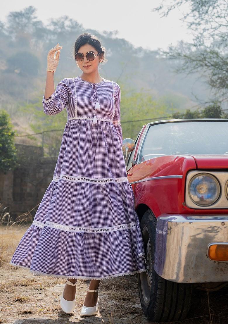 Purple Cotton Anarkali Kurta