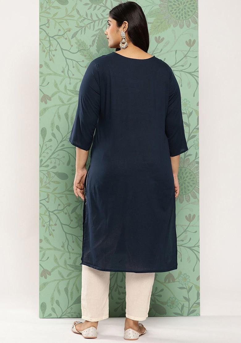 Blue Embroidered Cotton Kurta