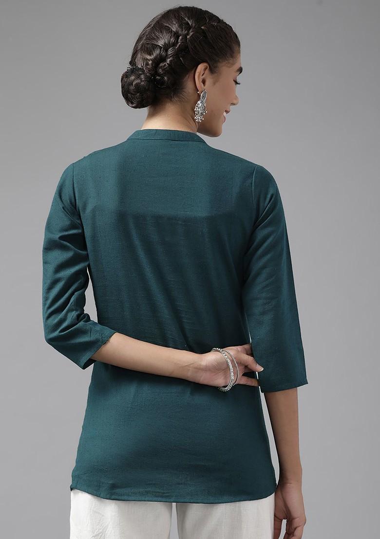 Green Embroidered Poly Blend Top