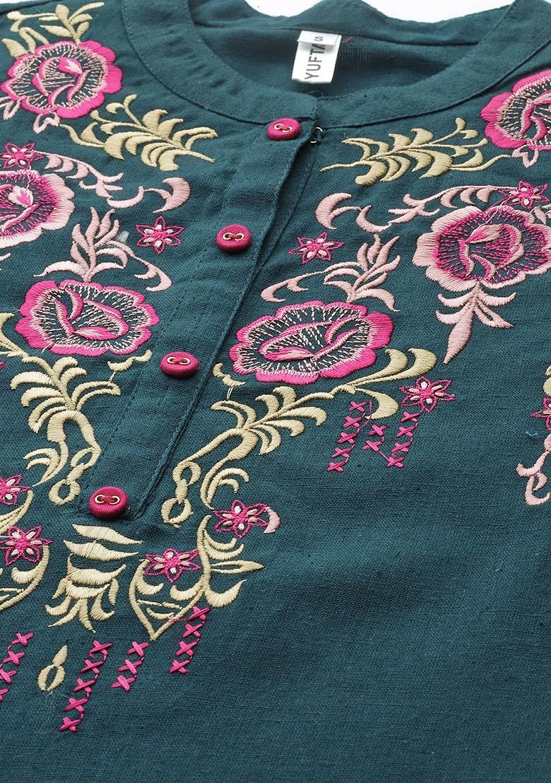 Green Embroidered Poly Blend Top