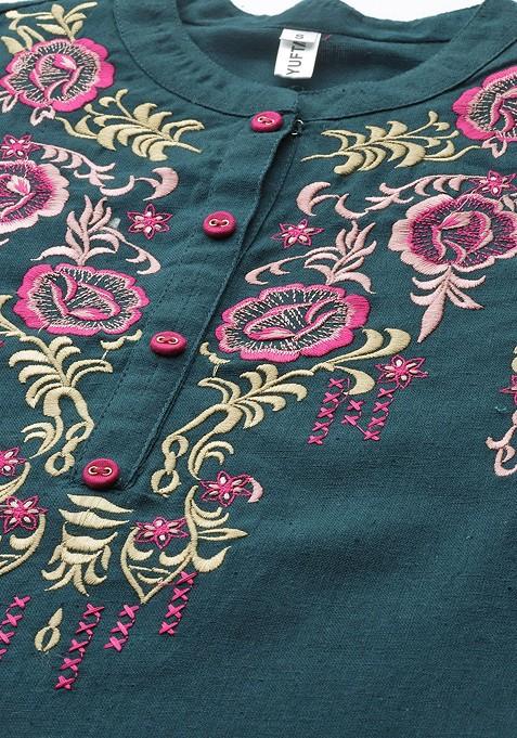 Green Embroidered Poly Blend Top