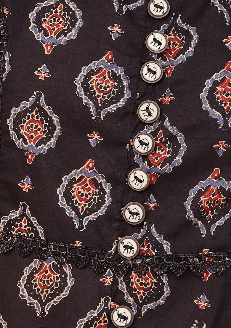 Black Embroidered Poly Blend Kurta