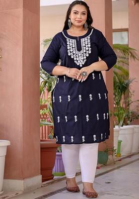 Blue Embroidered Cotton Kurta