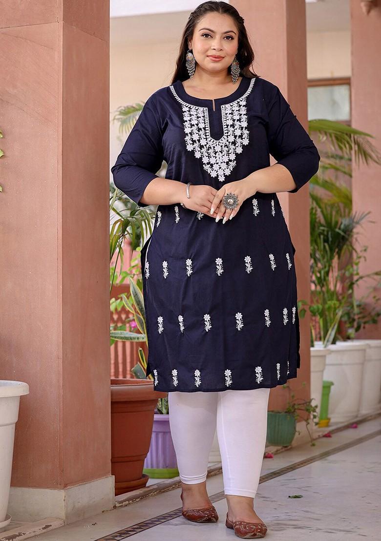 Blue Embroidered Cotton Kurta