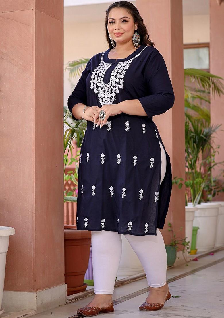 Blue Embroidered Cotton Kurta