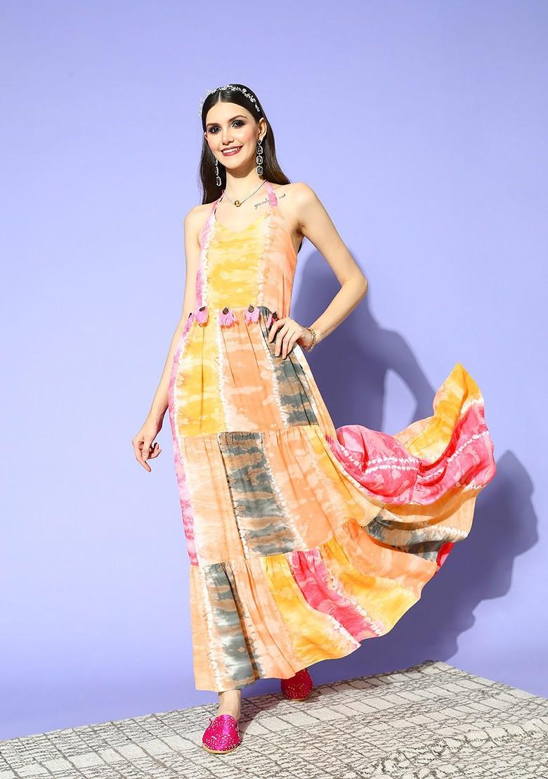 Multi Tie And Dye Poly Blend Anarkali Kurta