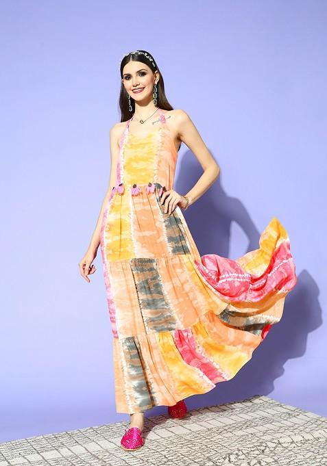 Multi Tie And Dye Poly Blend Anarkali Kurta