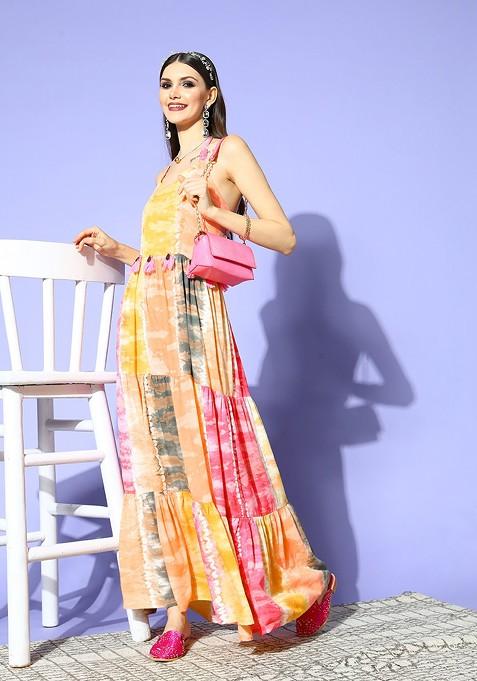 Multi Tie And Dye Poly Blend Anarkali Kurta