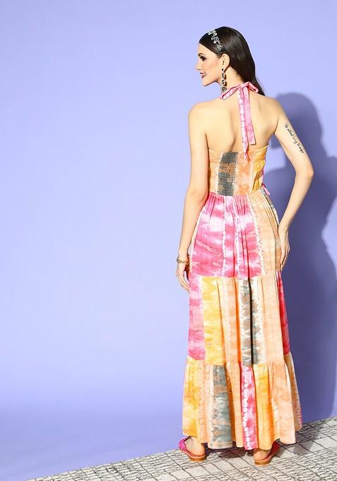 Multi Tie And Dye Poly Blend Anarkali Kurta