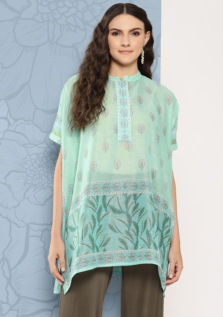 Green Printed Cotton Tops