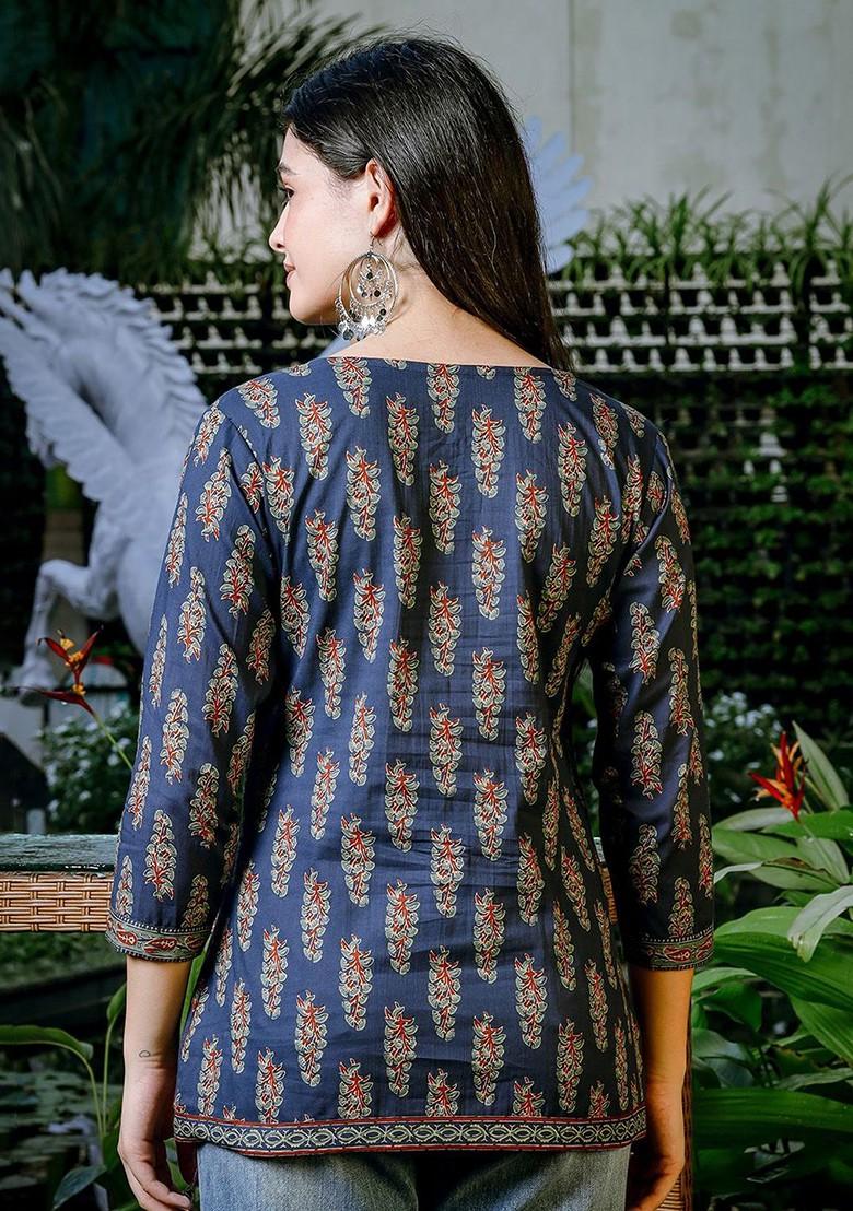Blue Printed Cotton Tops