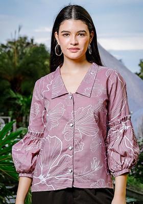 Mauve Floral Print Poly Blend Tops