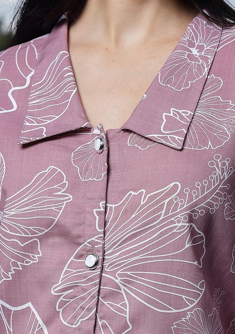 Mauve Floral Print Poly Blend Tops