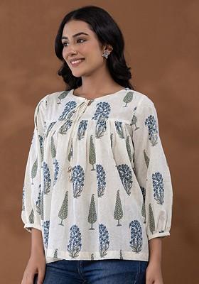 White Printed Cotton Tops